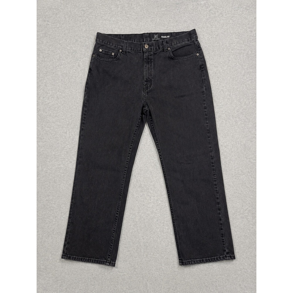 George Men's Regular Fit Black Jeans 38x30 Straight Leg Denim Pants